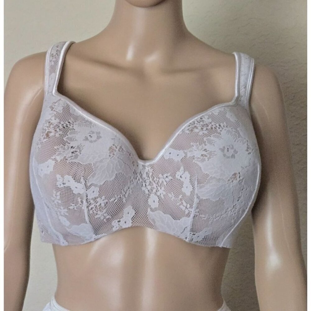 Cacique Ivory Beige Lace Overlay underwired lined Balconette Bra size 46C